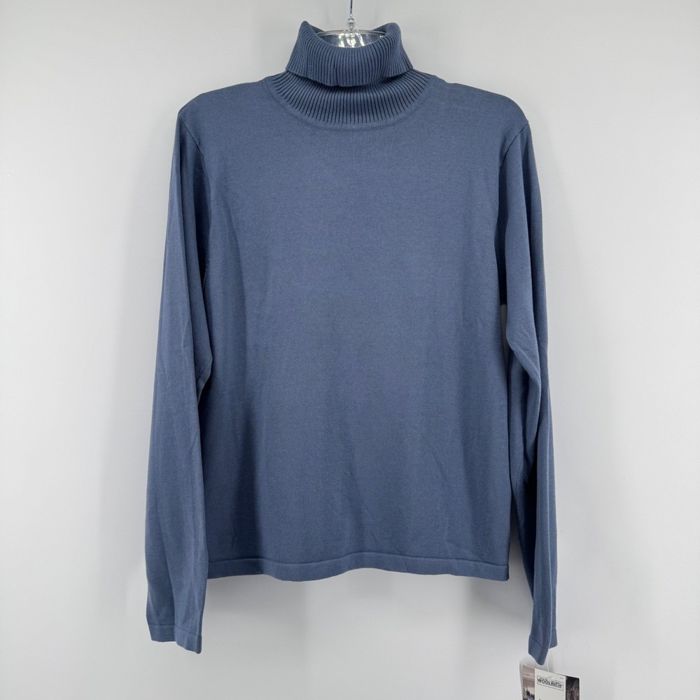 NEW Woolrich Turtleneck Sweater Womens Large Blue Haze 100% Cotton Long Sleeve